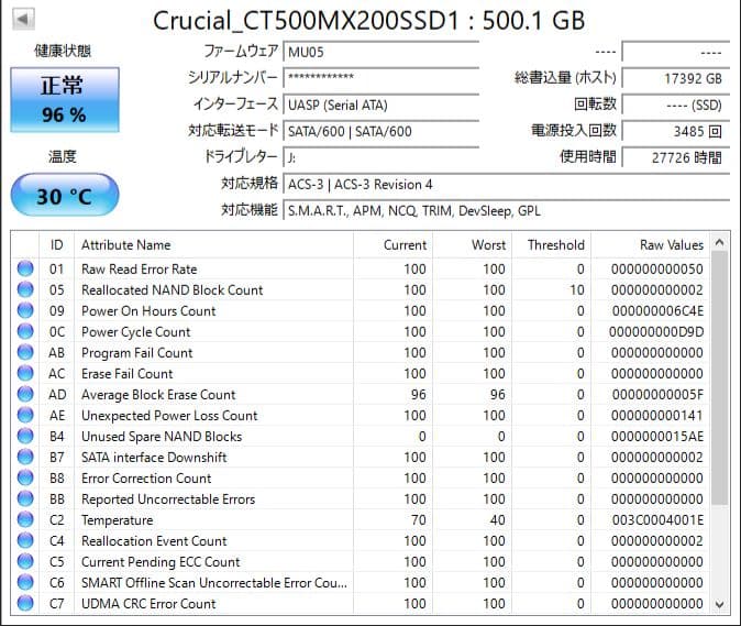 内蔵型SSD Crucial MX200 500GB MLC SSD