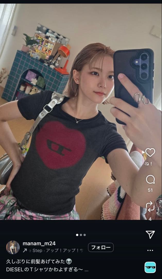 DIESEL T-Ele ディーゼル ハートTシャツ　バイオレット　S