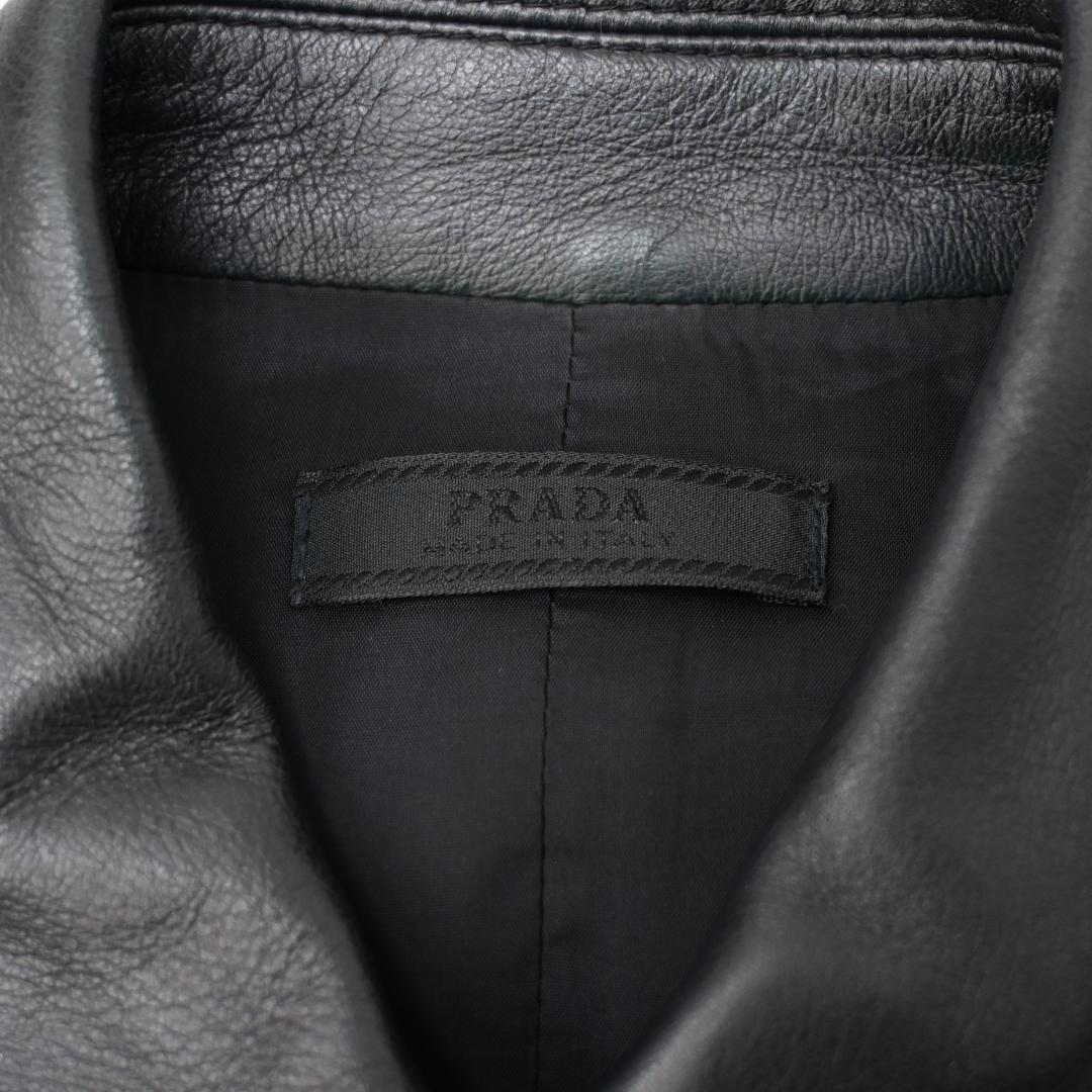 ■ 49068★ PRADA プラダ ワンピース ダークネイビー レザー切替”