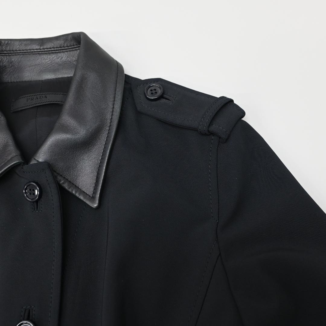 ■ 49068★ PRADA プラダ ワンピース ダークネイビー レザー切替”