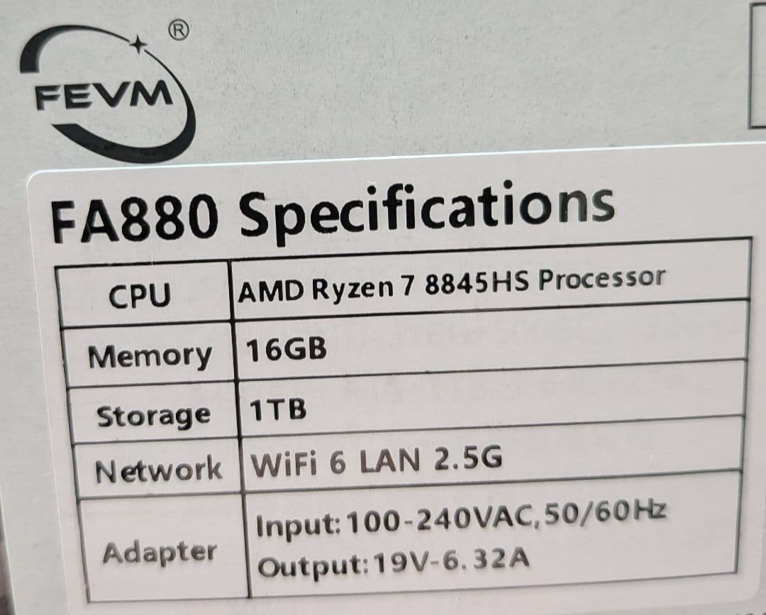 FEVM FA880 ミニPC AMD Ryzen 7 16GB 1TB