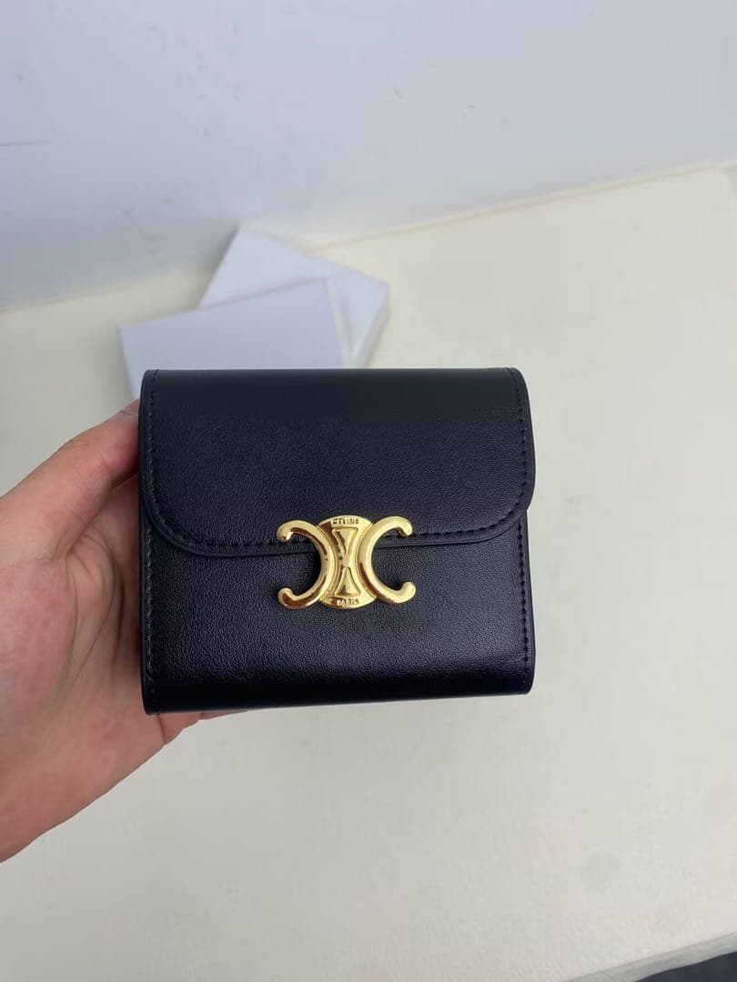CELINE トリオンフ コンパクト ウォレット 三つ折り ブラック