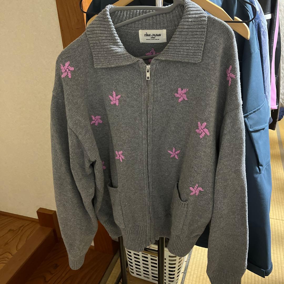TINA:JOJUN グレー 花柄刺繍 カーディガン