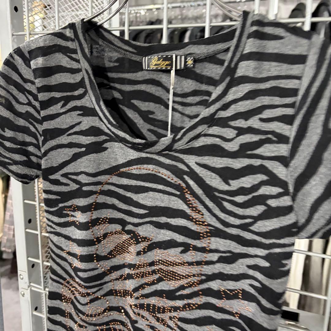 Y2K グランジ　ドクロ　ラメ　キラキラ　ゼブラ　ピチT 半袖　tシャツ