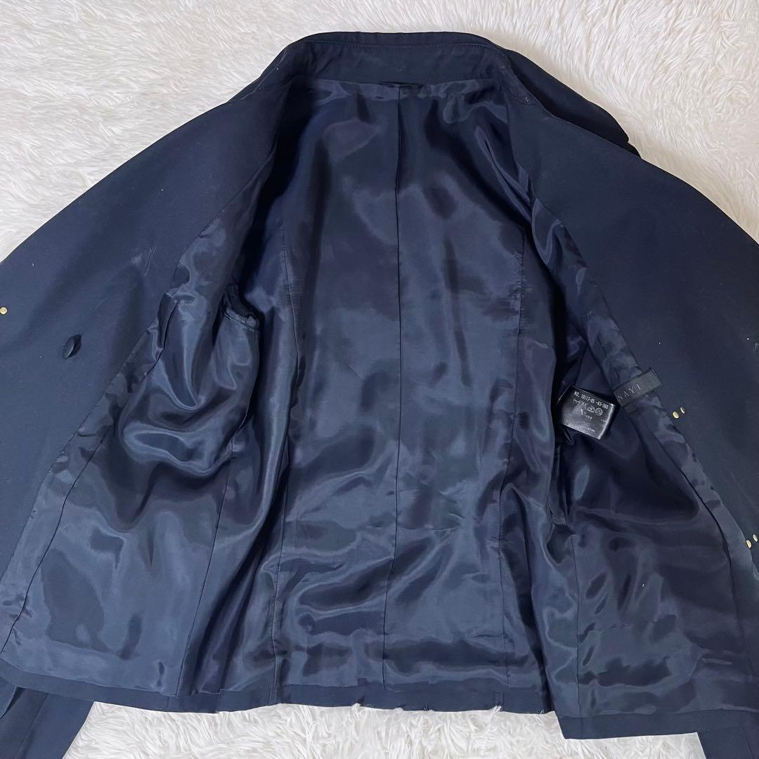 美品 ANAYI アナイ コットンツイル ビット付ショートコート 濃紺 36