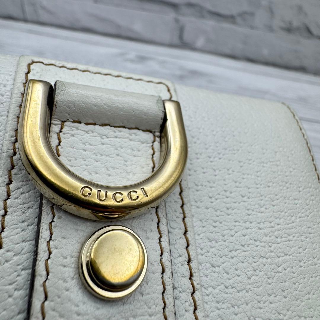 【美品】　GUCCI　名刺入れ　カードケース　レザー　ホワイト　GG　キャンバス