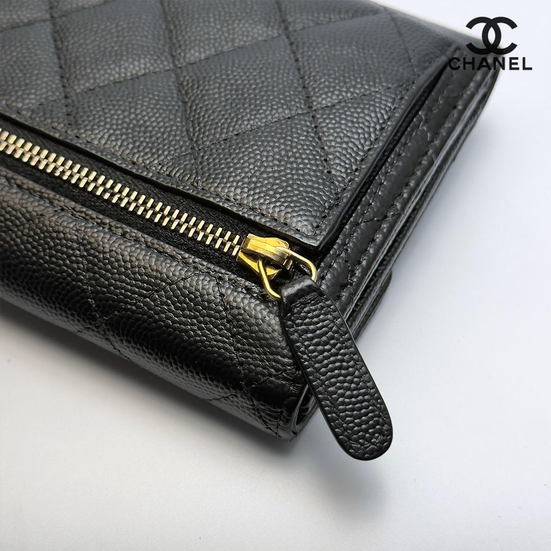 正規品 シャネル マトラッセ クラシック ジップ ゴールド金具 二つ折り財布