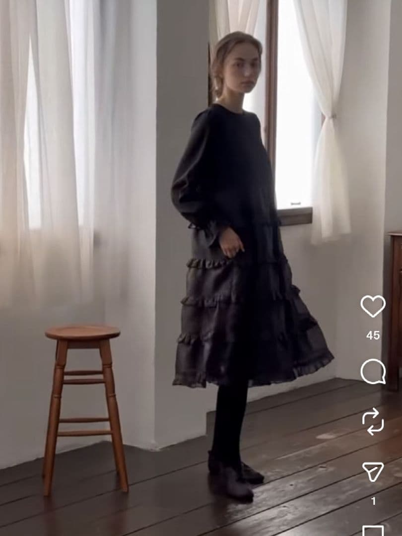 UNMINOU アンミヌ オーガンジーティアードワンピース (BLACK)