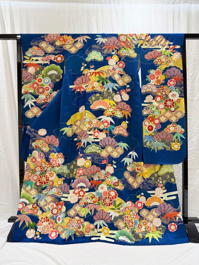 【値引最終価格】吉澤織物 [吾妻徳穂の世界]振袖 新品同様 定価70万 青古典柄