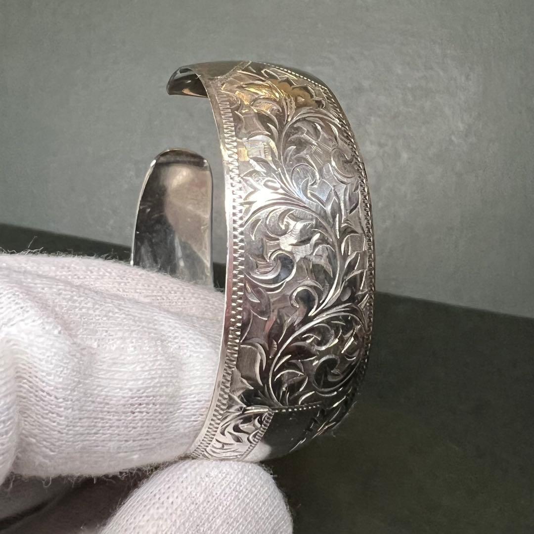 銀製 SILVER 950 刻印有 植物紋様 シルバーバングル ブレスレット純銀