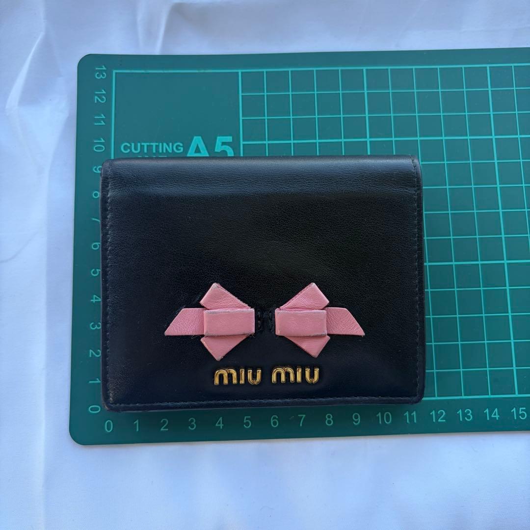 miumiu ミュウミュウ ピンク×ブラック 二つ折り リボン オールレザー