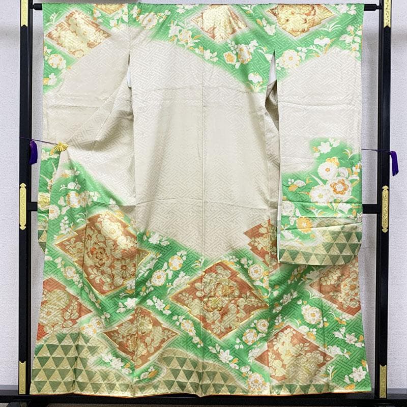 【売切値下げ】408z30☆アンティーク風 中振袖 金銀駒刺繍 成人式 結婚式