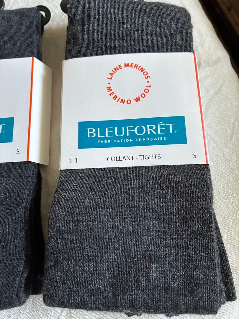 新品未使用 BLEU FORET コットン・ウールタイツ チャコールグレー2足