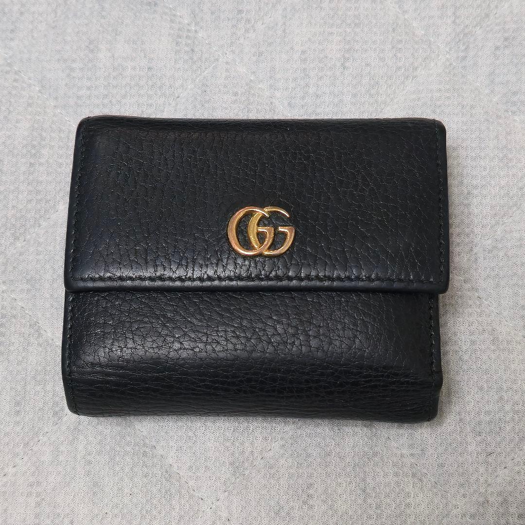 GUCCI レザー 三つ折り財布 グッチ GGマーモント ブラック
