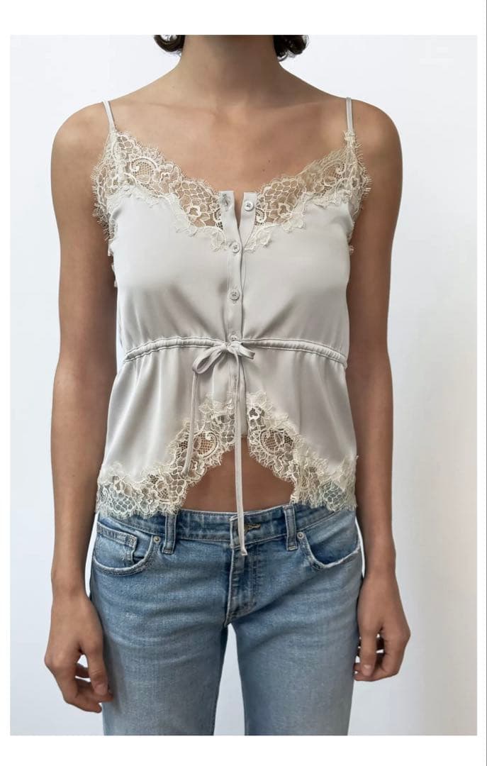 完売品⭐︎ZARA サテン レースキャミソール S パールグレー