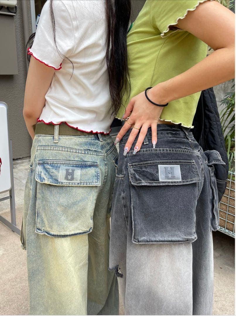 ダメージ加工ワイドレッグデニムパンツ