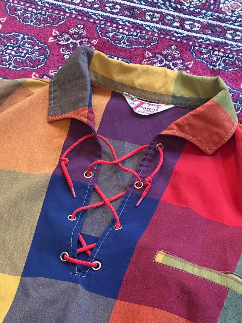 70s 80s BIG FASHIONS マルチカラー　チェック柄 プルオーバー