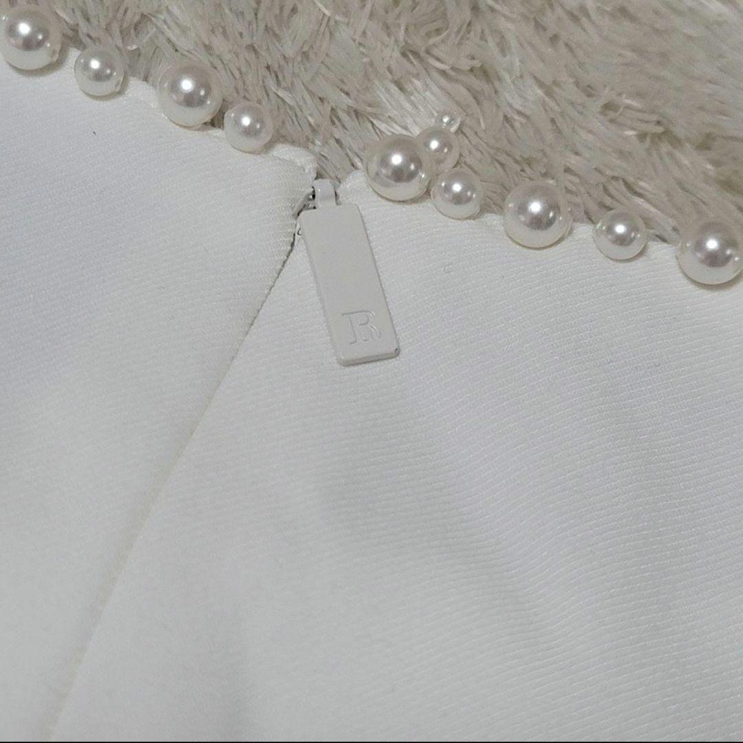 美品✨Rene ルネ ワンピース パール装飾 リボン ミモレ丈 ホワイト S