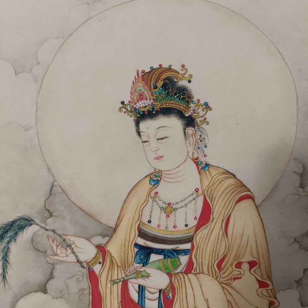唐寅 観音像 掛軸 70×173cm 三尺中堂 証書付