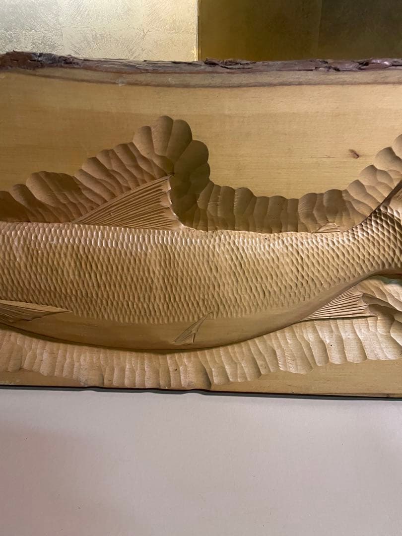 大型　希少 80年代 工芸品 大高民芸 光司作 木彫り 鮭 昭和　北海道 壁掛け