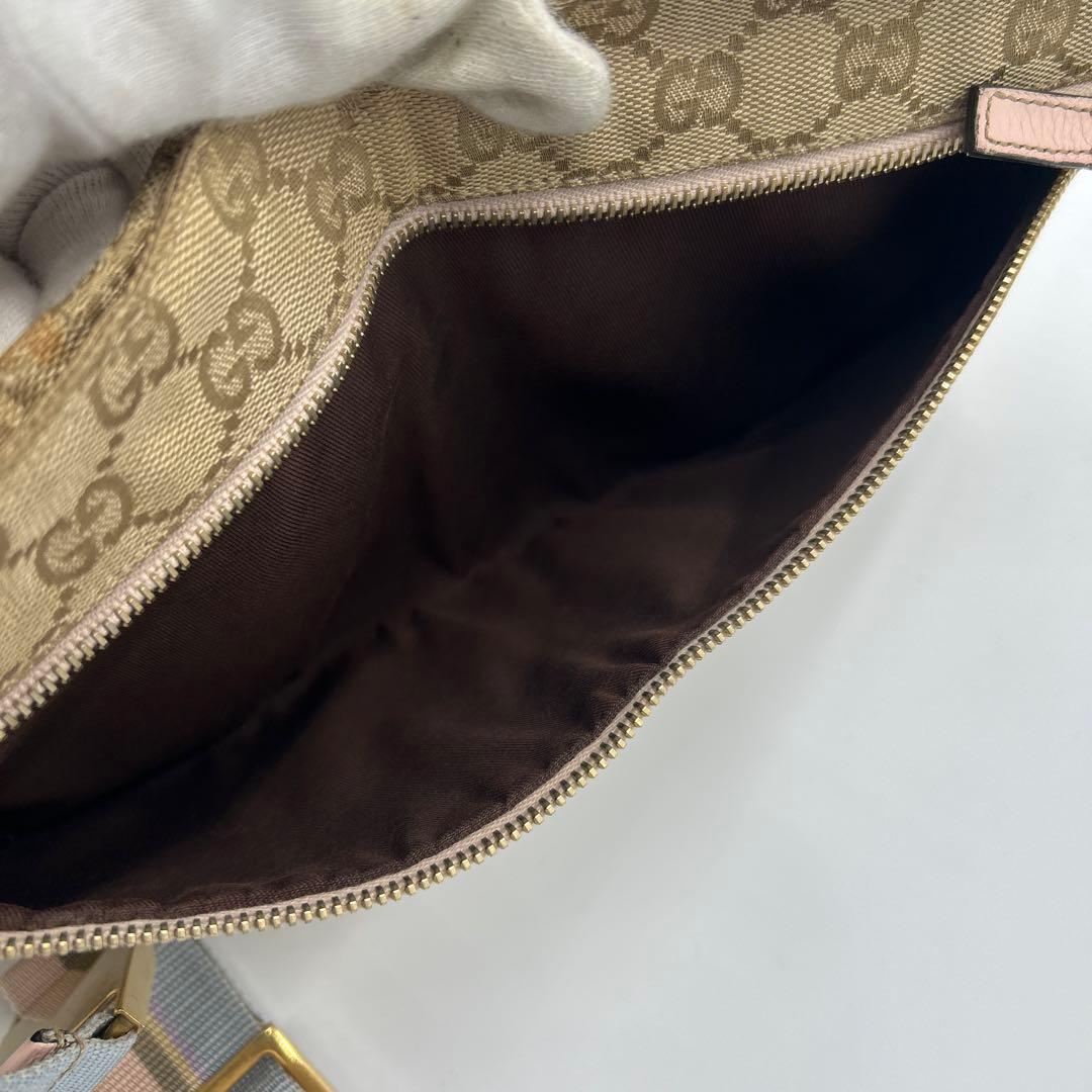 GUCCI GGキャンバス シェリーライン ウエストバッグ レザー　ピンク