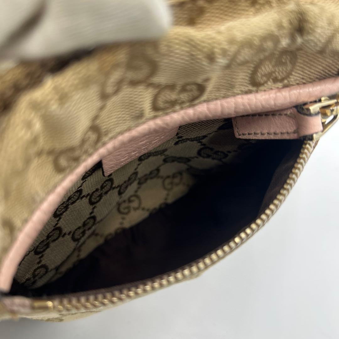 GUCCI GGキャンバス シェリーライン ウエストバッグ レザー　ピンク