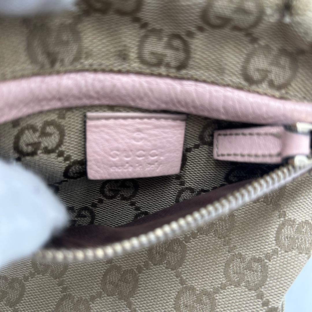 GUCCI GGキャンバス シェリーライン ウエストバッグ レザー　ピンク
