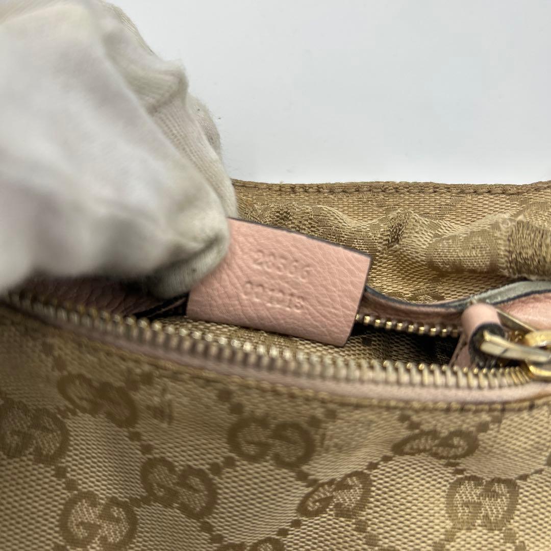 GUCCI GGキャンバス シェリーライン ウエストバッグ レザー　ピンク