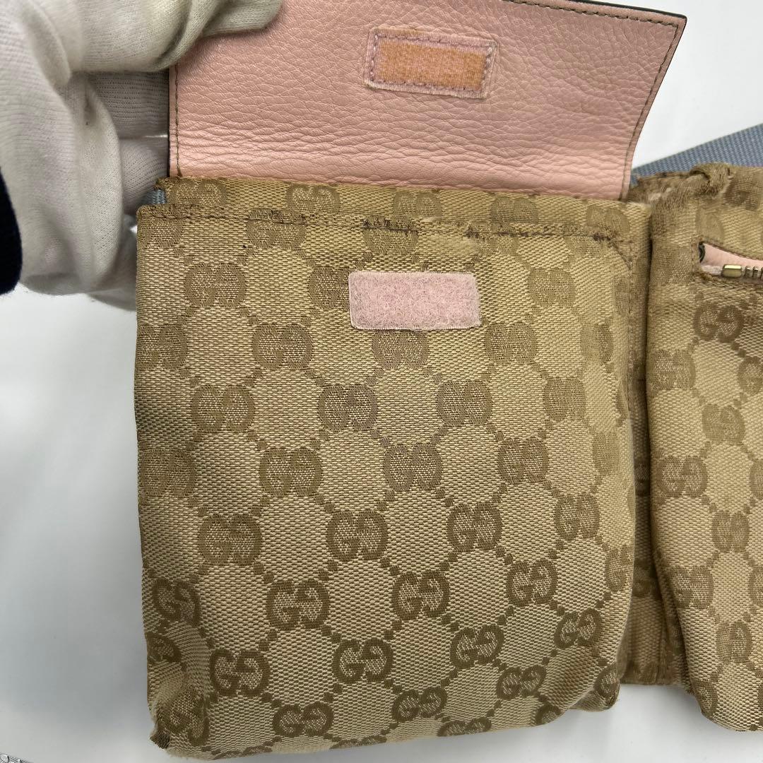 GUCCI GGキャンバス シェリーライン ウエストバッグ レザー　ピンク