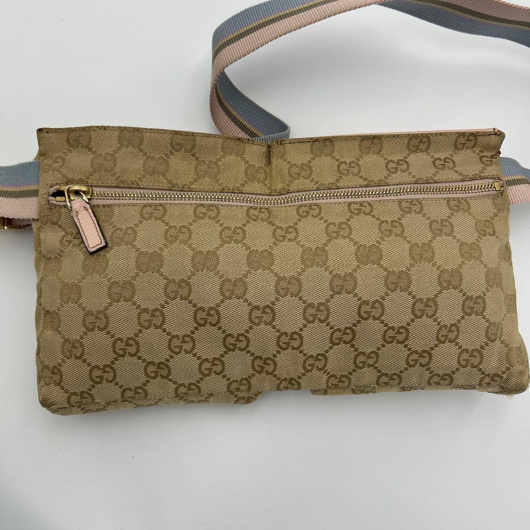 GUCCI GGキャンバス シェリーライン ウエストバッグ レザー　ピンク