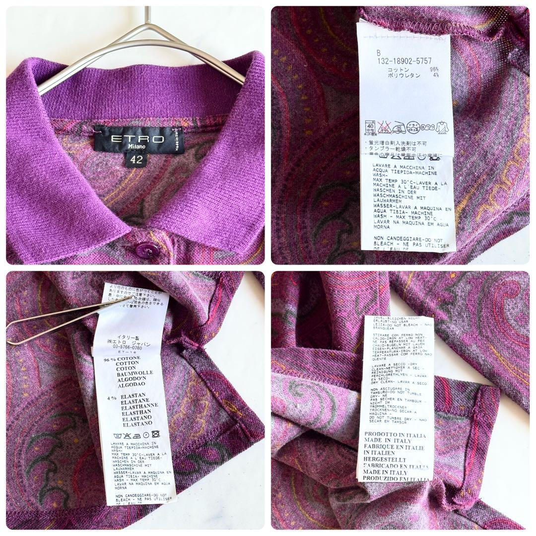 ETRO エトロ ペイズリー 長袖ポロシャツ ロゴボタン 総柄 42 洗濯機可能