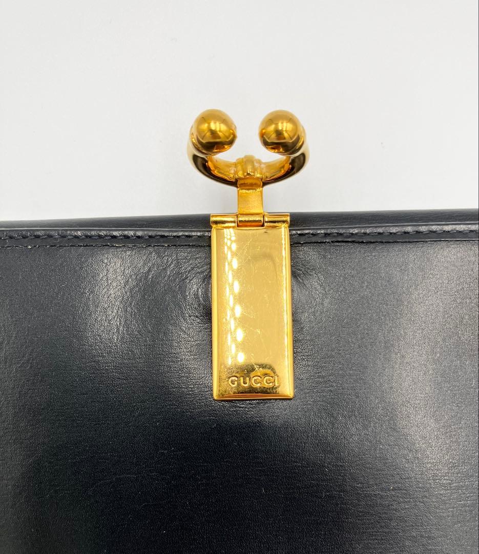 【美品】GUCCI　グッチ ブラックレザー　財布　オールドグッチ　送料無料