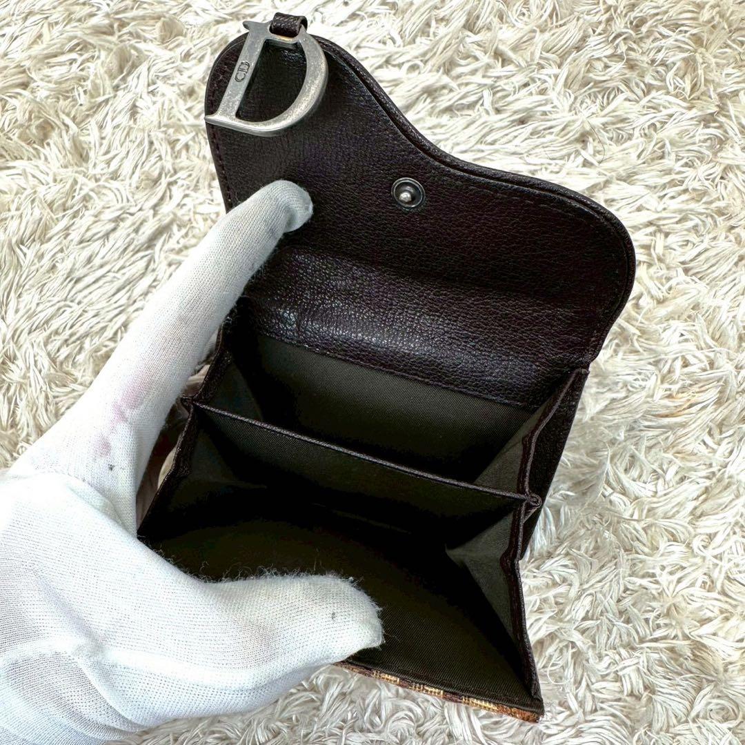 【美品】クリスチャンディオール 三つ折財布 ブラウン トロッター オブリーク