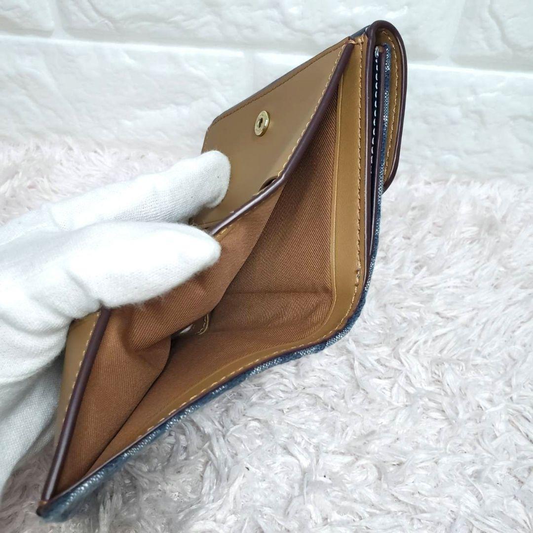 極美品 COACH コーチ シグネチャーデニムベルトデザイン折り財布
