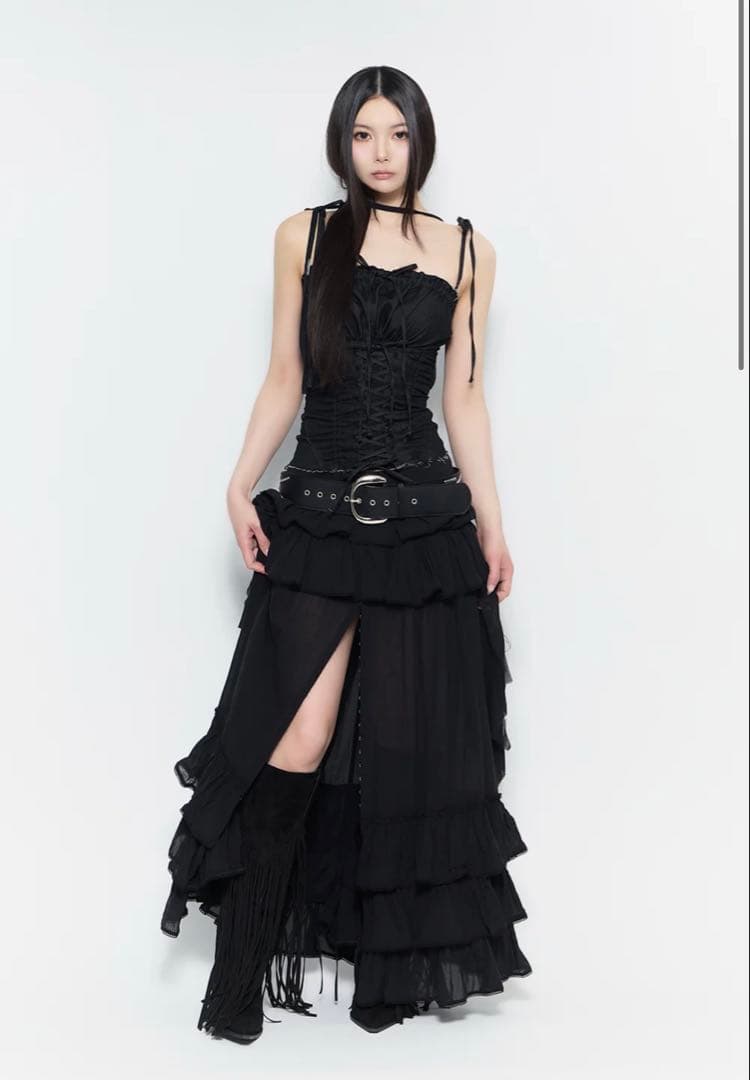 スカート theredthread frontier tiered skirt black