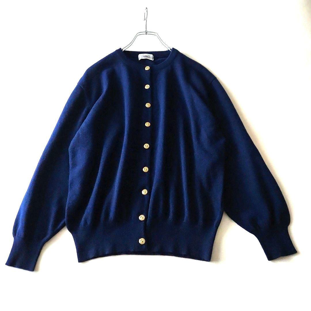 専用【極美品】カシミヤ100% ボリューム袖 カーディガン 金ボタン濃紺L