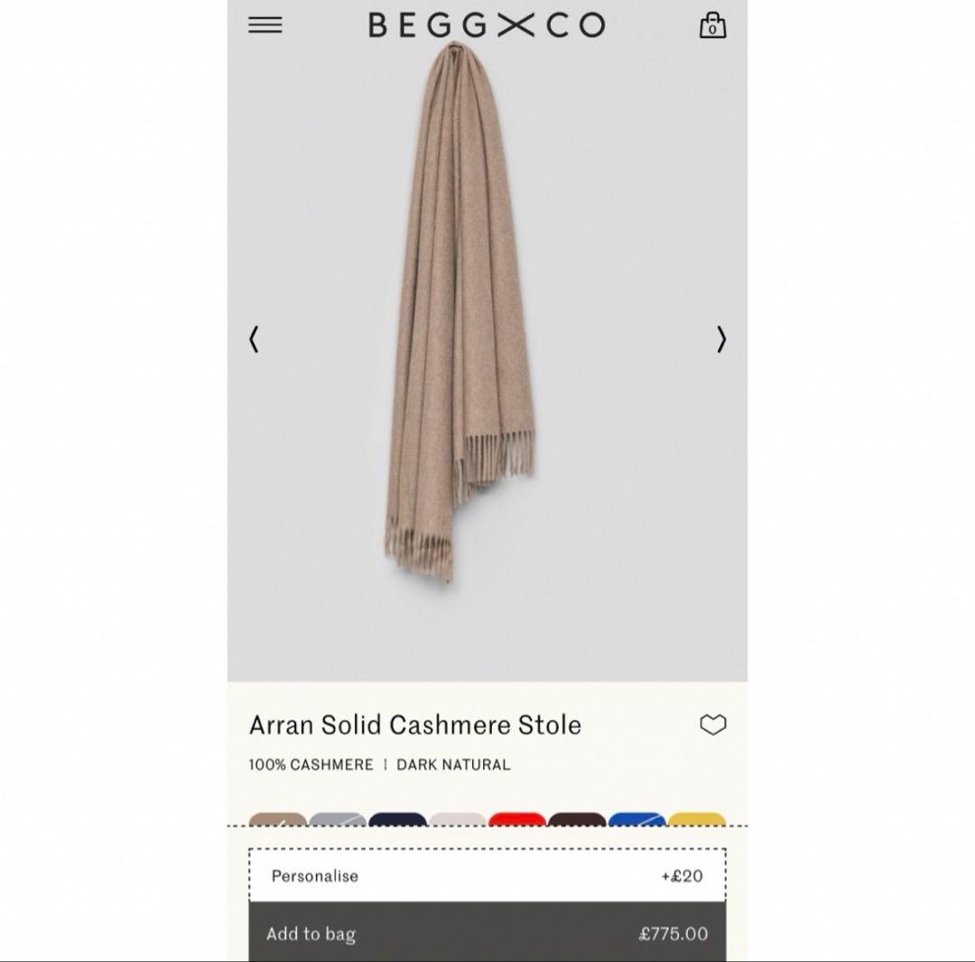 Begg&co カシミヤ　ストール　ベージュ　キャメル　ベグアンドコー
