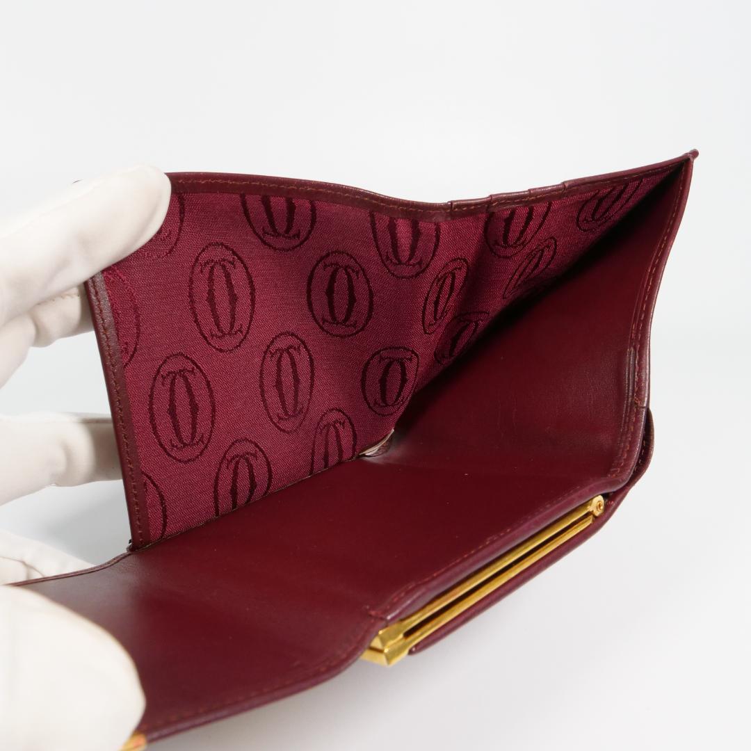 良品✨カルティエ Cartier マストライン 二つ折り財布 がま口 ボルドー