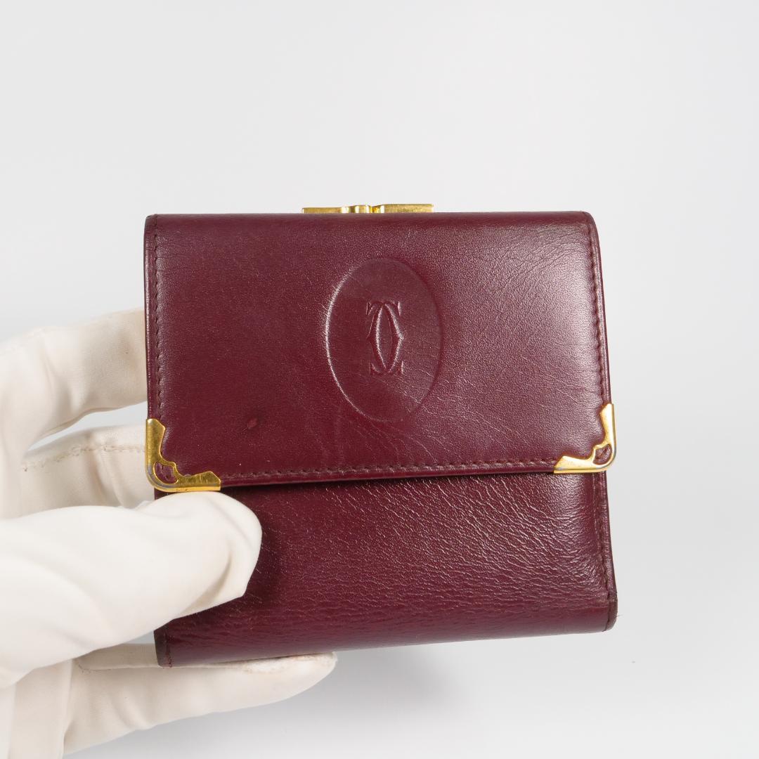良品✨カルティエ Cartier マストライン 二つ折り財布 がま口 ボルドー