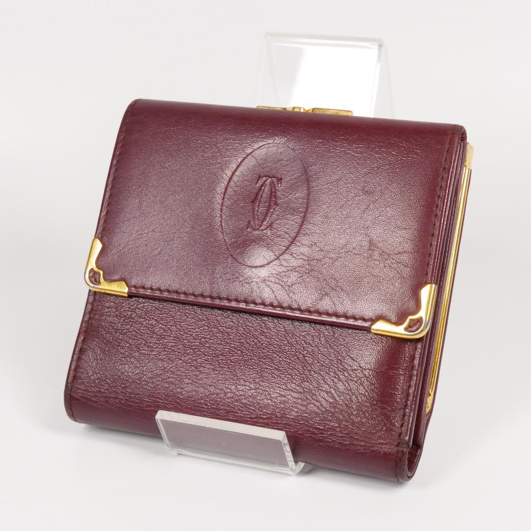 良品✨カルティエ Cartier マストライン 二つ折り財布 がま口 ボルドー