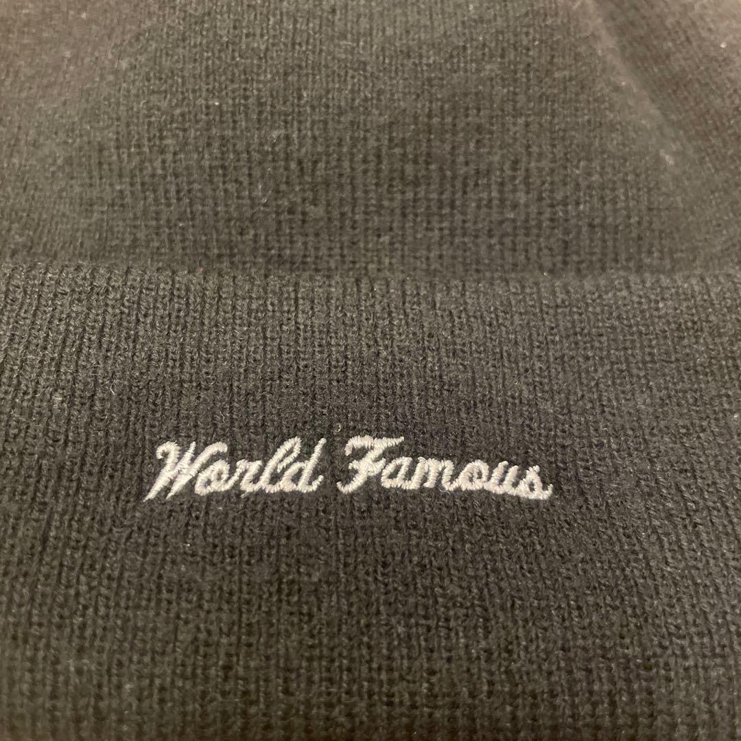 Supreme ニット帽 黒 2024 World Famous刺繍