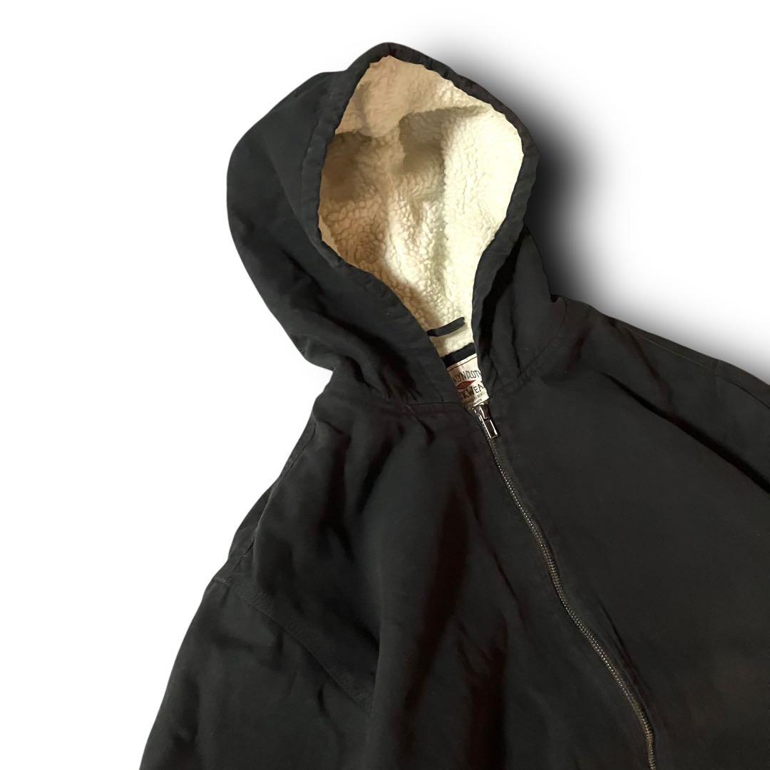 vintageダック地アクティブジャケット裏ボアフリース短丈フーディブラックXL