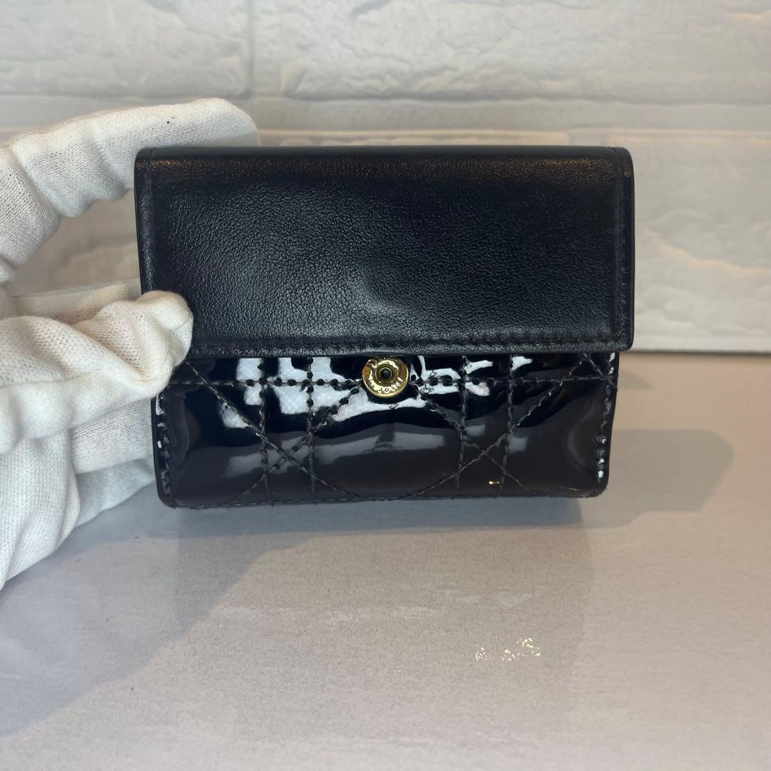 Dior 財布 レディディオール カナージュ ロータスウォレット エナメル 三折