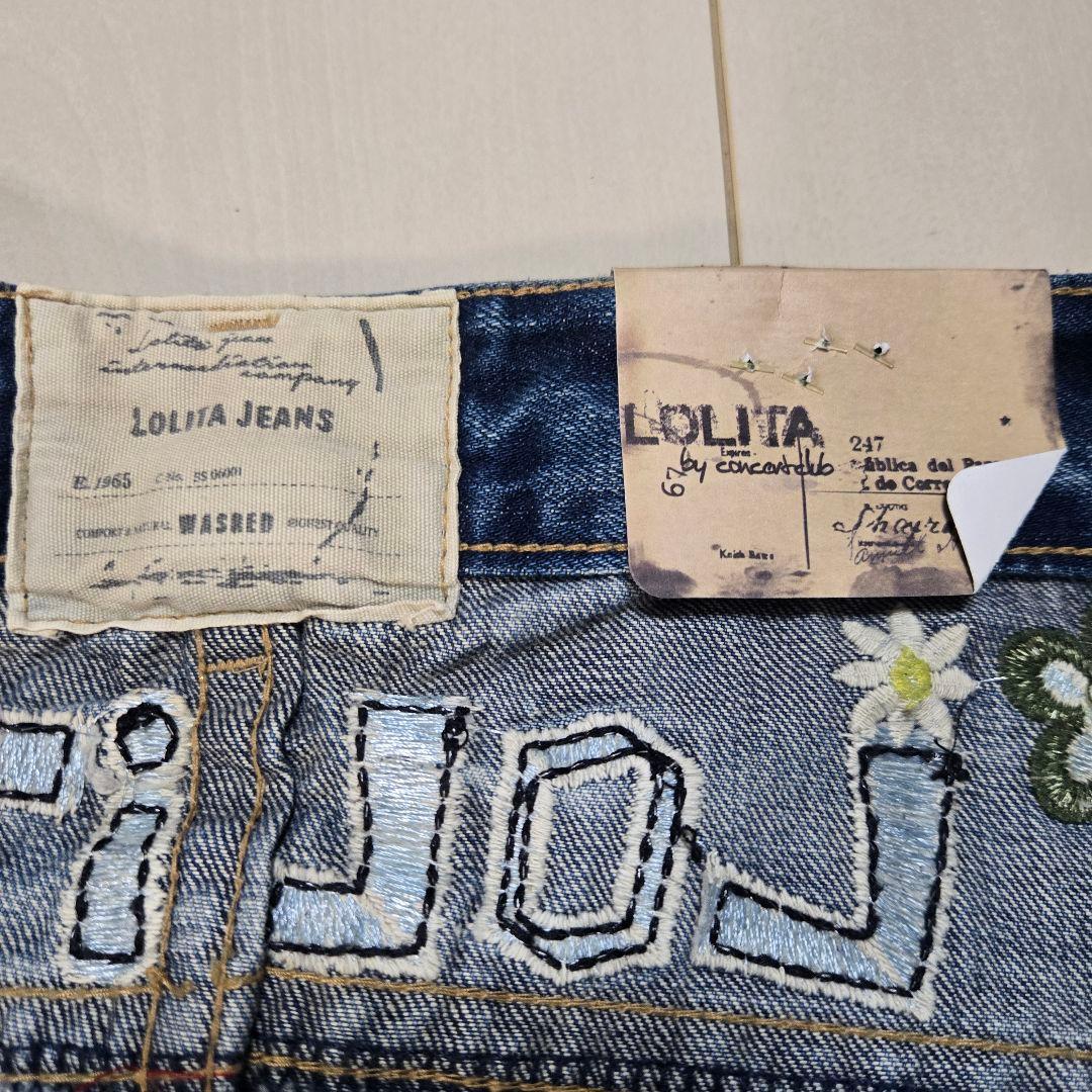 新品 ロリータ ジーンズ デニム L 花柄 刺繍 Y2K フラワー　HANA