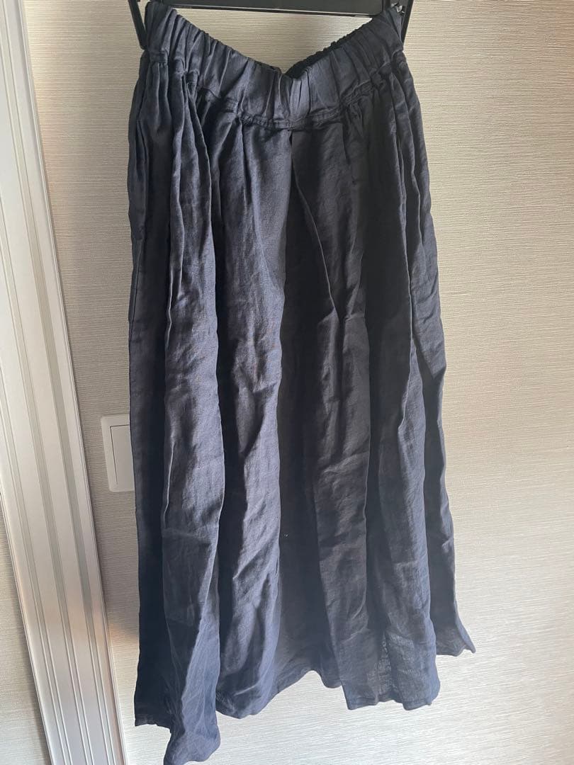 nest Robe リネンタックギャザーマキシスカート　ダークネイビー