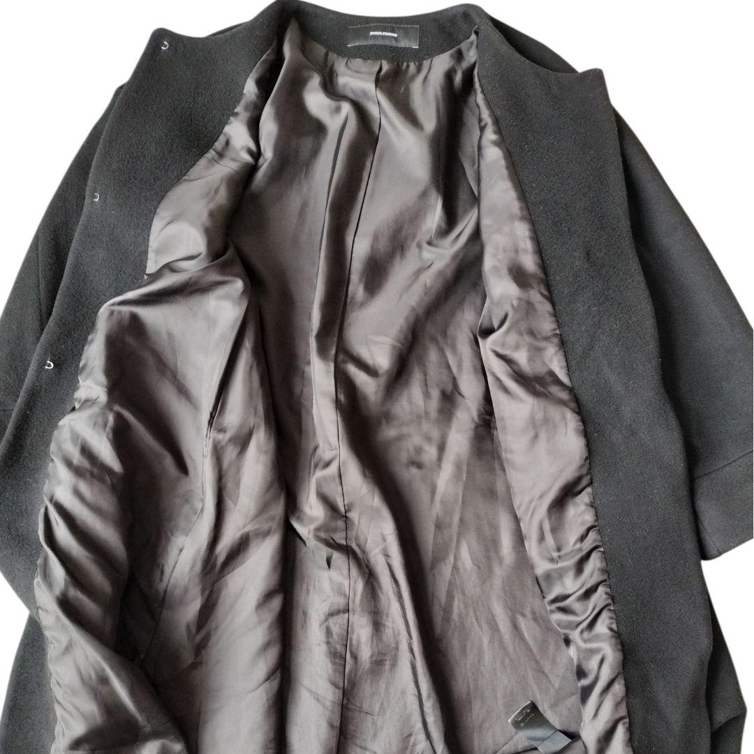 JOURNAL STANDARD ノーカラー ウールロングコート 黒 Aライン