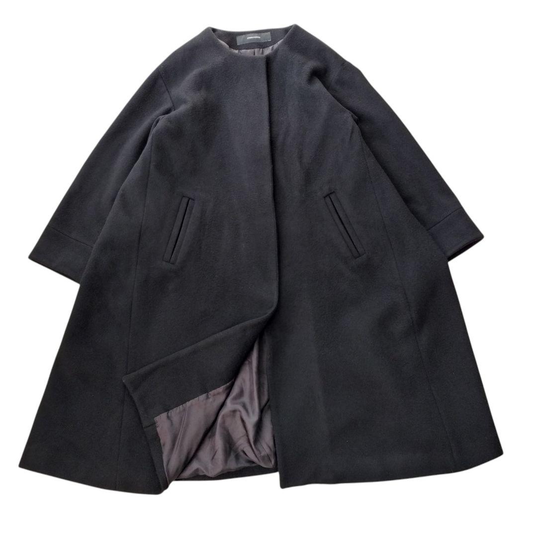 JOURNAL STANDARD ノーカラー ウールロングコート 黒 Aライン