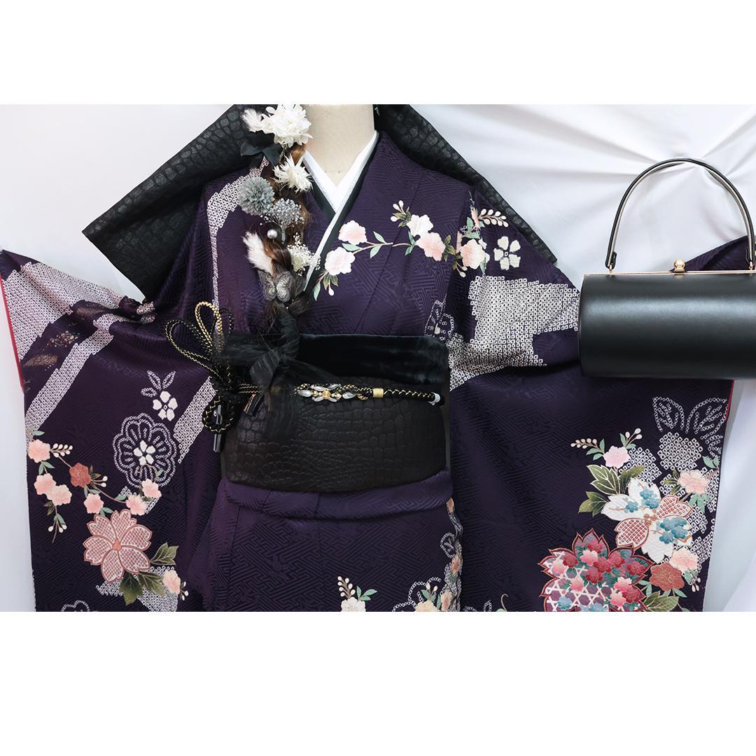 ◆ 振袖5点セット ◆丈160cm帯新品成人式前撮り紫部分絞り05TU