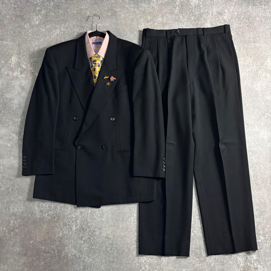 【S.T. Dupont】セットアップ ダブルスーツ ブラック 極上ウール