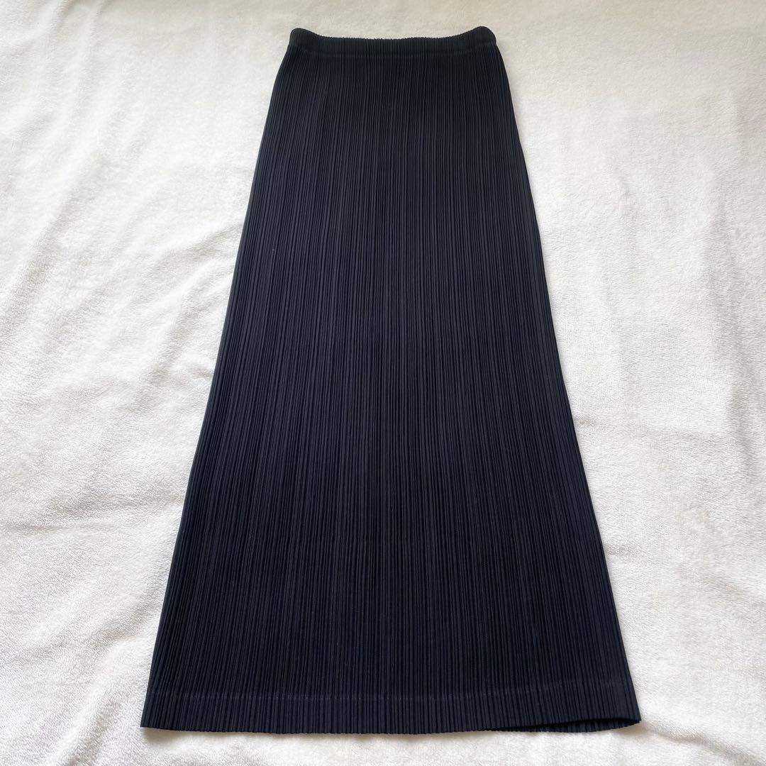 ISSEY MIYAKE ロング プリーツ タイトスカート ブラック